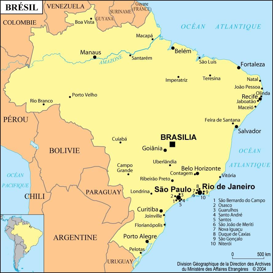 地图上的巴西表示Rio de Janeiro
